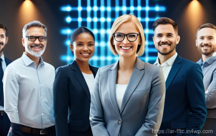 직장에서 사이버보안 의식 높이기 - **Cybersecurity as a Collective Shield**
    A vibrant, medium-shot image depicting a diverse group ...