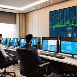 사이버보안 교육 프로그램 추천 - A modern virtual cybersecurity training lab scene showing a diverse group of young Arabic profession...